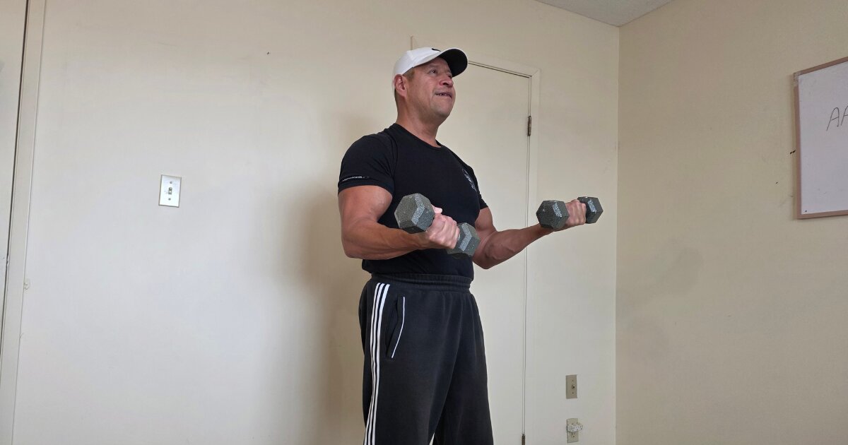working out at home with dumbbells